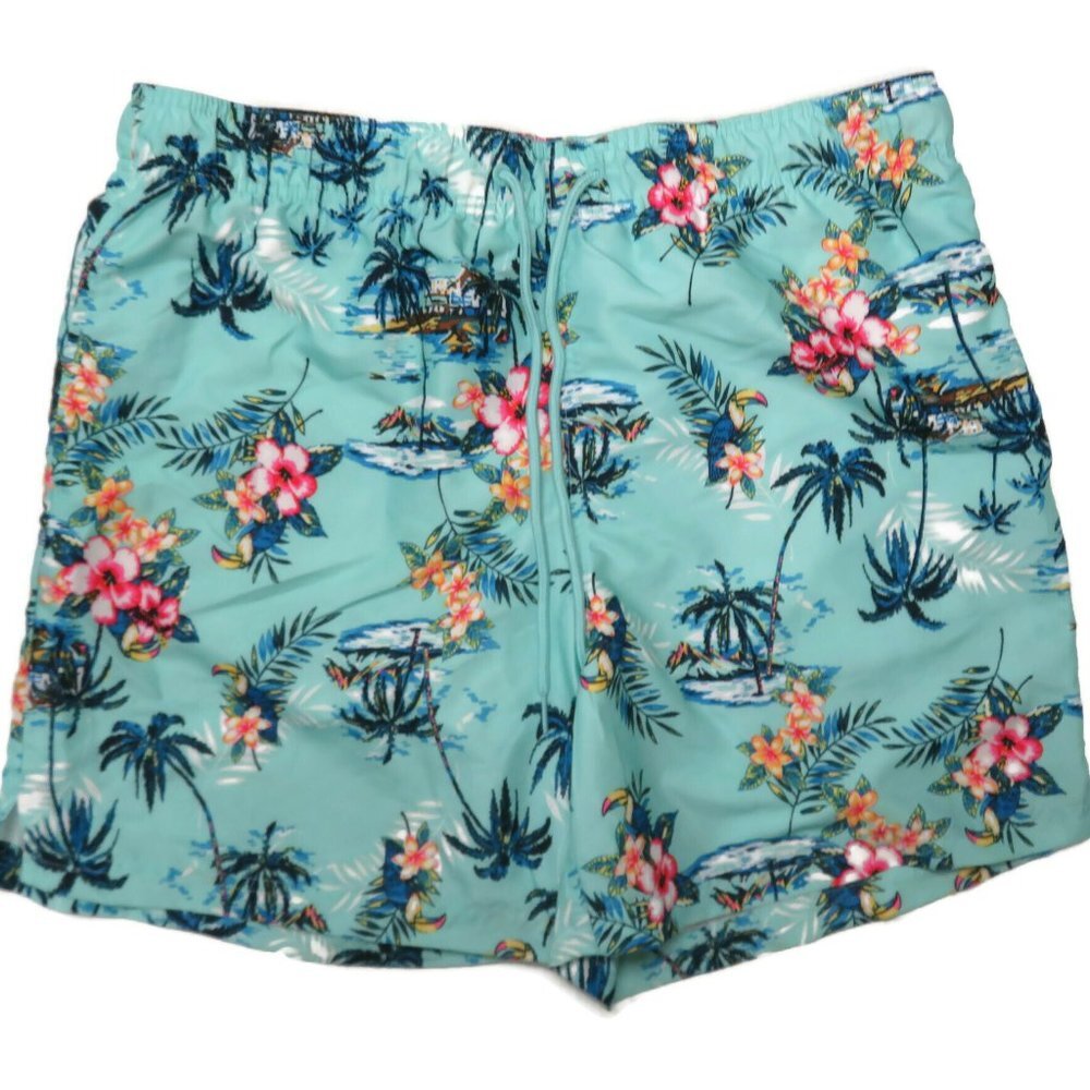 Jake Austin Board Shorts Swim Trunks Lined Mens Large Hawaiian Palm Trees Beach‎